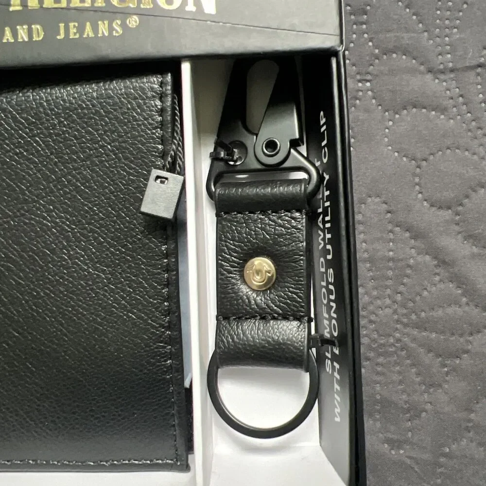 True Religion RFID Marcus Slim Bifold Wallet & Key Clasp Gift Set Limited NWT